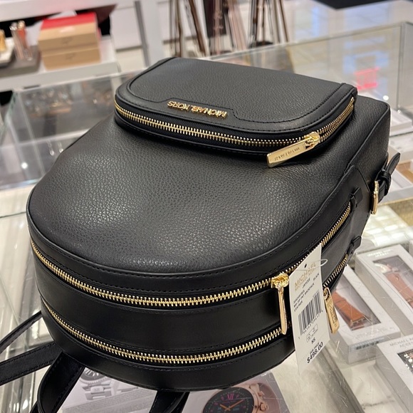 MICHAEL KORS Jaycee Medium zip pocket Pebbled Leather Backpack BLACK color - Picture 7 of 16